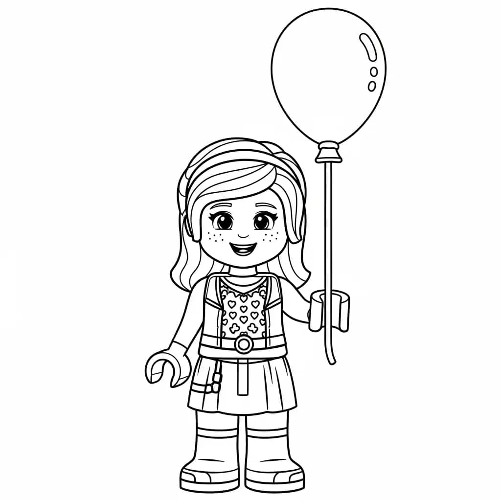 Lego Friends Vrolijke Lego Friends tekening met vrienden die samen plezier maken en ingekleurd kunnen worden.