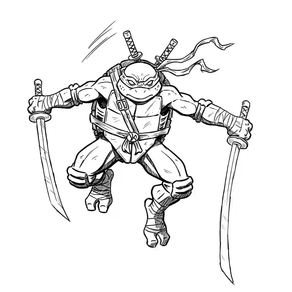 Tienermutante ninjaschildpadden Kleurplaat van tienermutante ninjaschildpadden met een avontuurlijk en speels thema om in te kleuren.