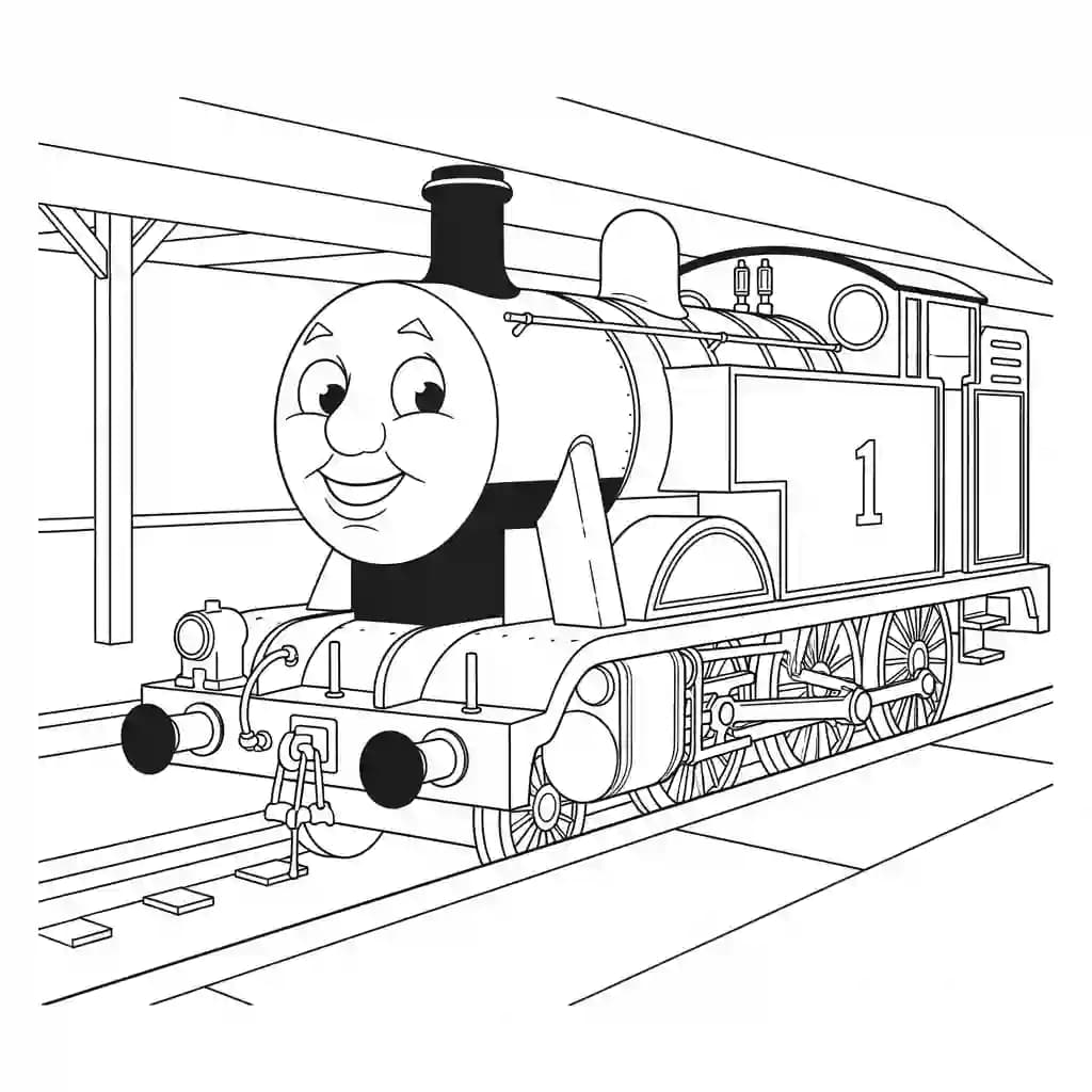 Thomas en vrienden Kleurplaat van Thomas en vrienden met een vrolijk en speels thema om in te kleuren.