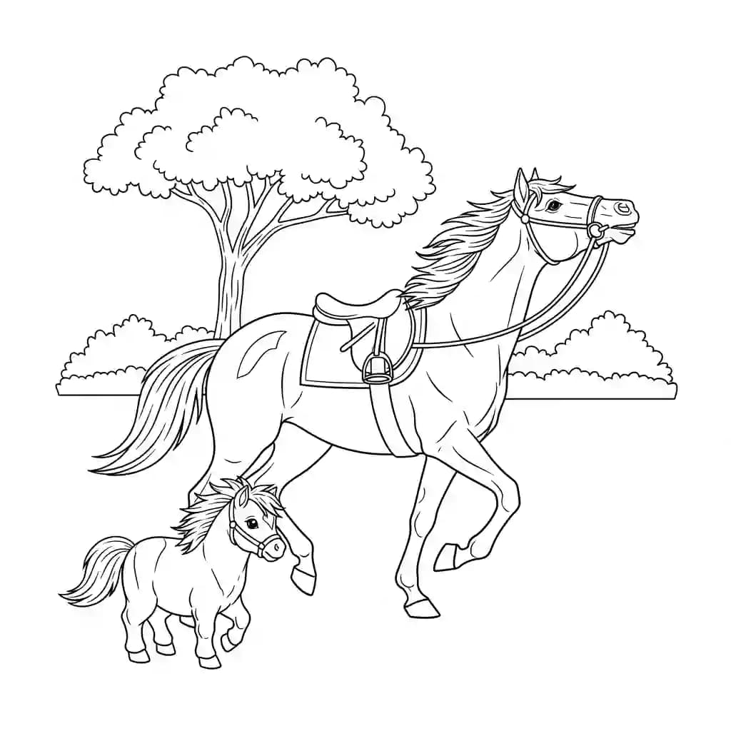 Paard Kleurplaat van een paard die eenvoudig te printen en in te kleuren is.