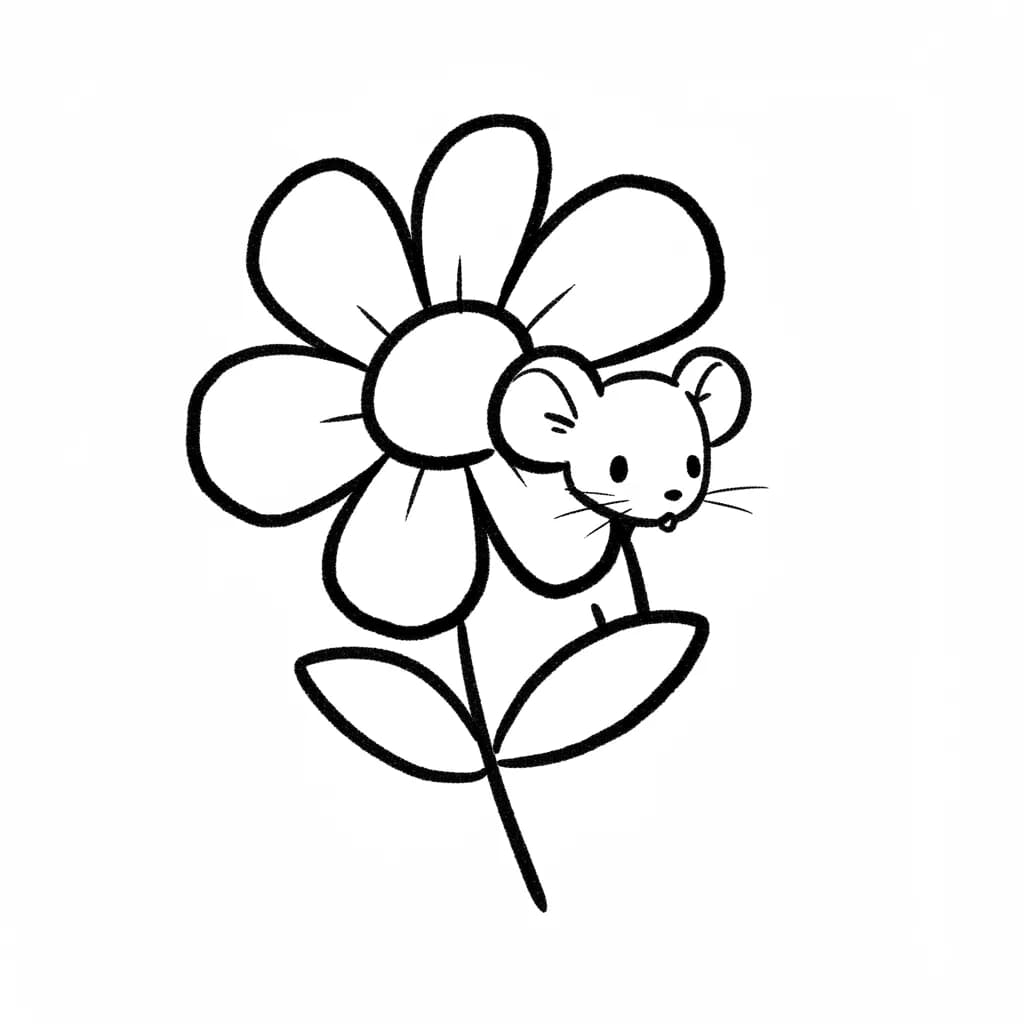 Muis Kleurplaat van een schattige muis die ideaal is om in te kleuren door kinderen en volwassenen.