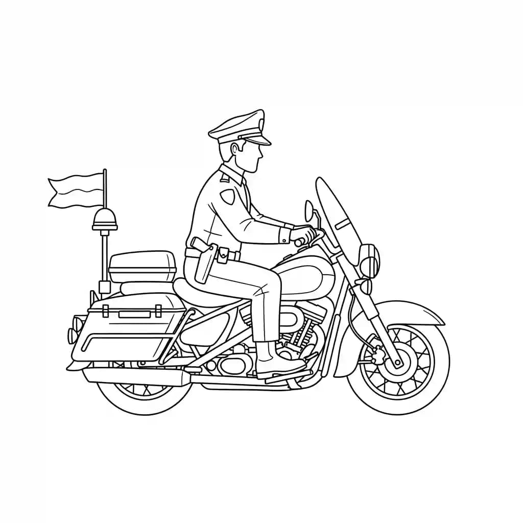 Politie Kleurplaat van de politie met een stoer en herkenbaar thema om zelf in te kleuren.