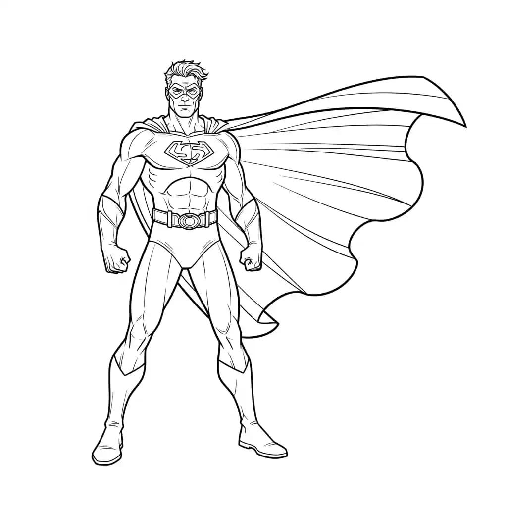 Superheld Kleurplaat van een superheld met stoer en avontuurlijk thema om in te kleuren.