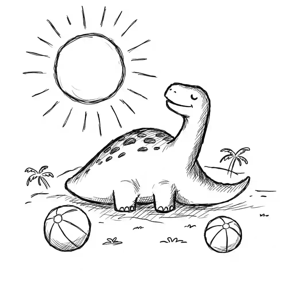 Dinosaurus Een vrolijke dinosaurus tekening klaar om zelf in te kleuren.