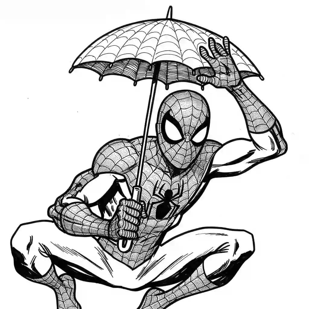 Spiderman Kleurplaat van Spiderman met een stoer superhelden thema om zelf in te kleuren.