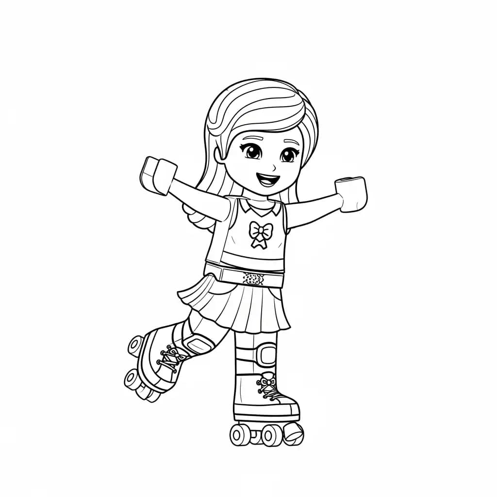 Lego Friends Vrolijke Lego Friends tekening met vrienden die samen plezier maken en ingekleurd kunnen worden.