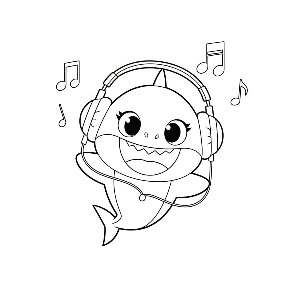 Baby Shark Vrolijke kleurplaat van Baby Shark die kinderen en volwassenen kunnen inkleuren.