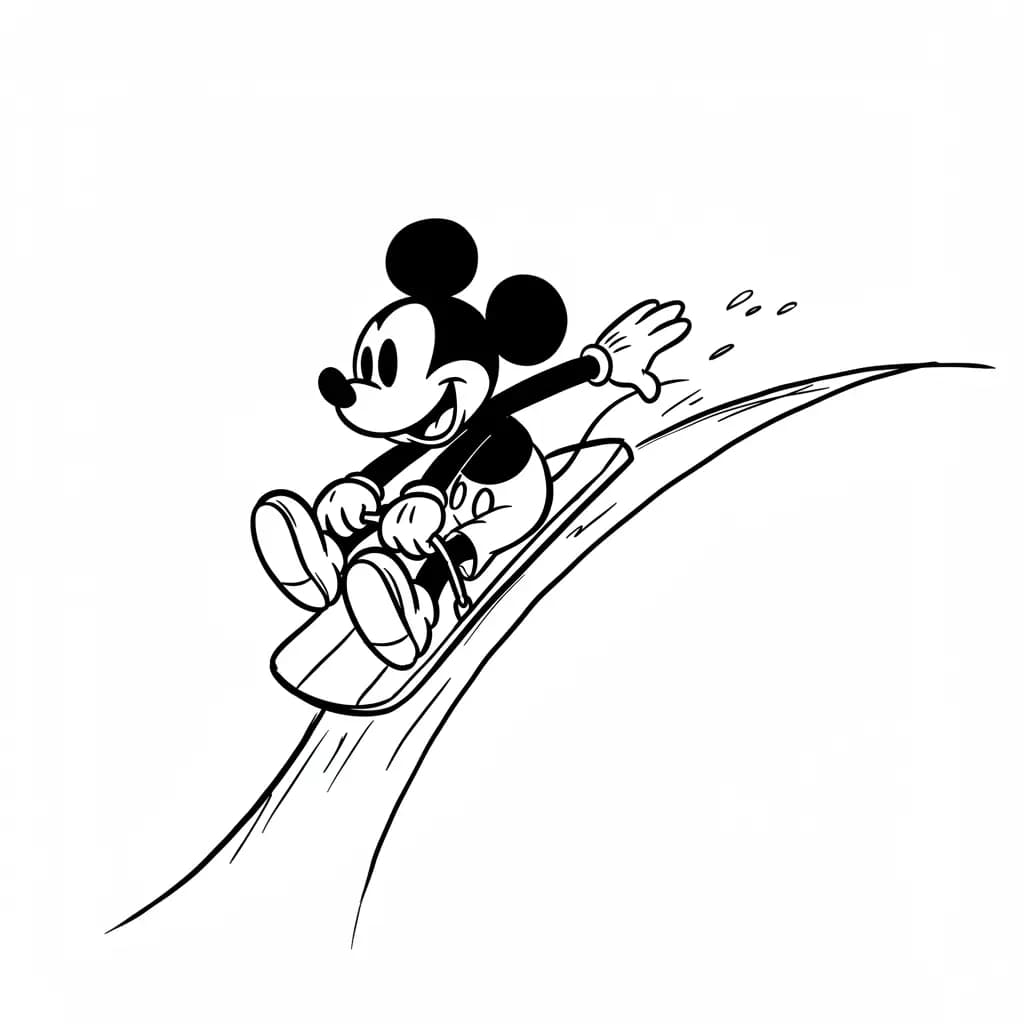 Mickey Mouse Kleurplaat van Mickey Mouse met een vrolijk en klassiek thema om in te kleuren.