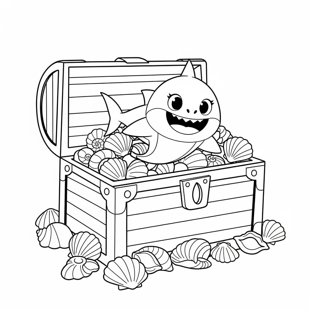 Baby Shark Kleurplaat Zwart-witte kleurplaat van Baby Shark, klaar om ingekleurd te worden door kinderen en volwassenen.