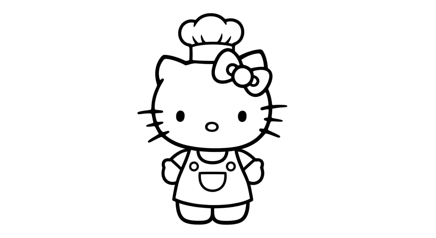 hello kitty Kleurplaat van hello kitty in een vrolijk en creatief thema om zelf in te kleuren.