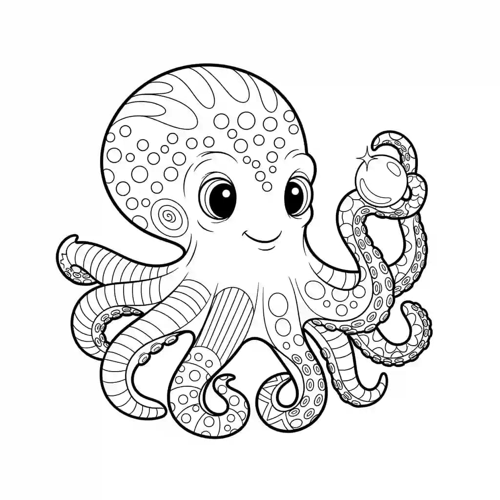 Octopus Kleurplaat van een vriendelijke Octopus die uitnodigt tot creatief inkleuren.