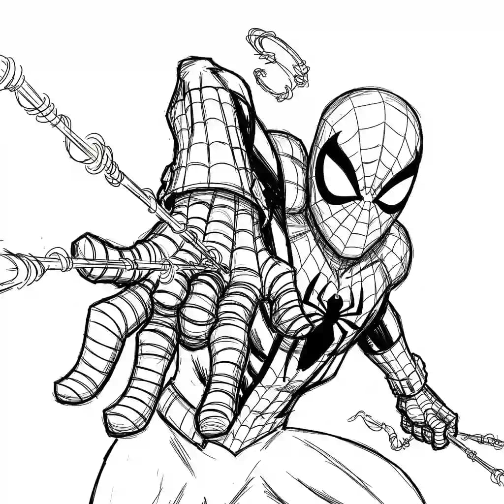 Spiderman Kleurplaat van Spiderman met een stoer superhelden thema om zelf in te kleuren.