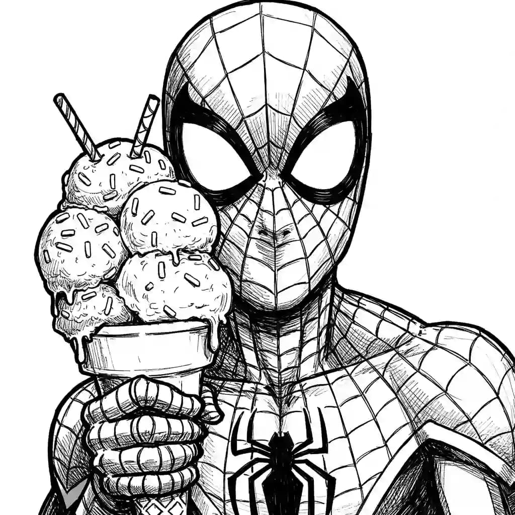 Spiderman Kleurplaat van Spiderman met een stoer superhelden thema om zelf in te kleuren.
