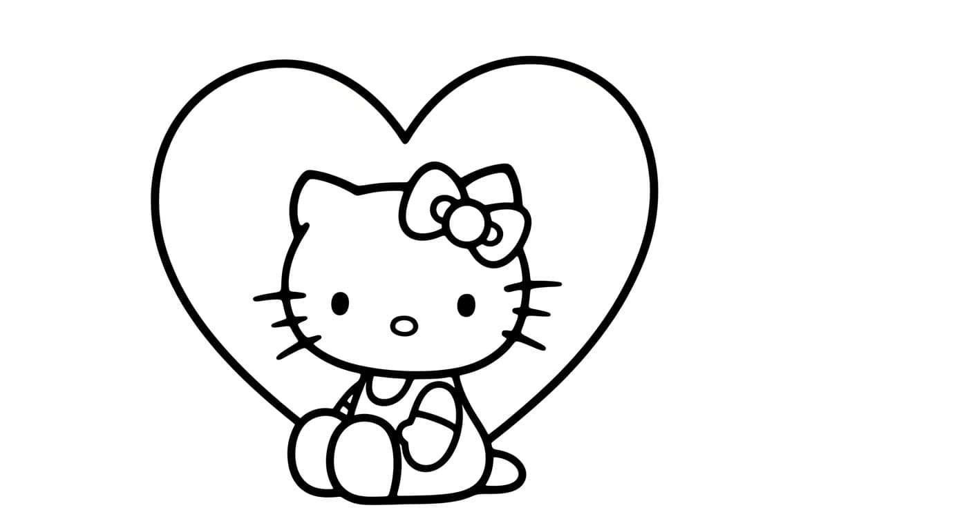 hello kitty Kleurplaat van hello kitty in een vrolijk en creatief thema om zelf in te kleuren.