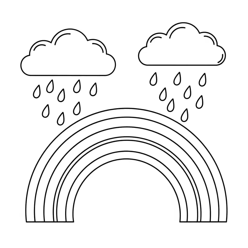 Regenboog Kleurplaat van een regenboog met een vrolijk en creatief thema om in te kleuren.