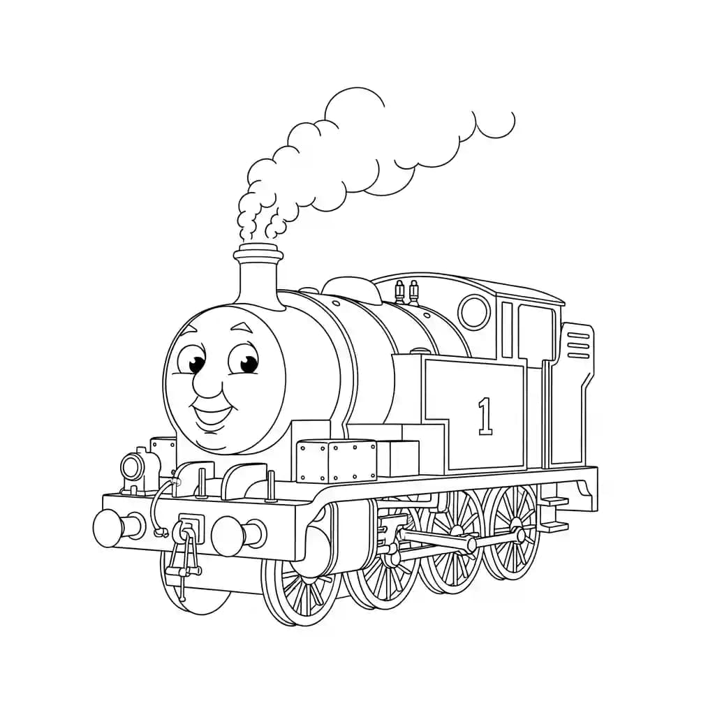 Thomas en vrienden Kleurplaat van Thomas en vrienden met een vrolijk en speels thema om in te kleuren.