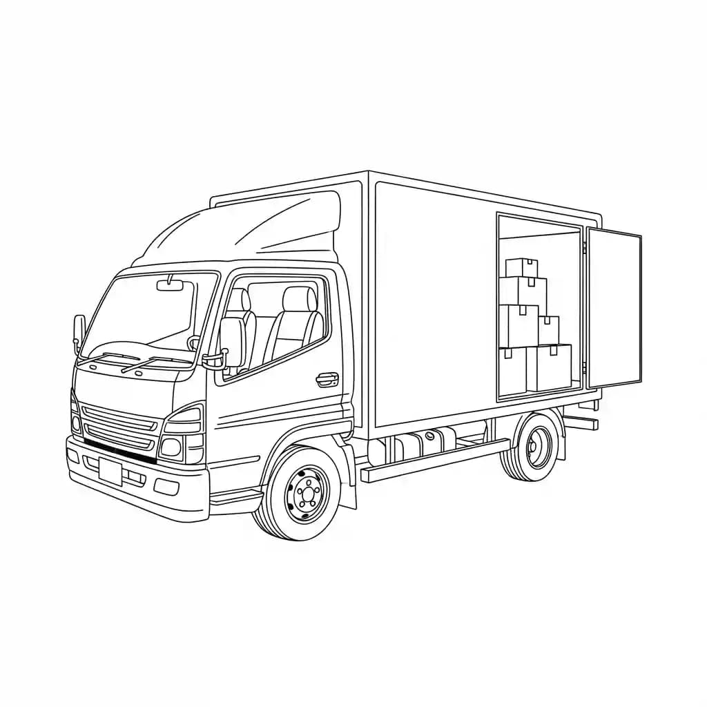 Vrachtwagen Kleurplaat van een vrachtwagen om zelf creatief in te kleuren.