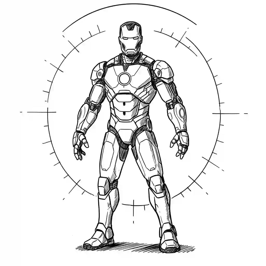 Iron Man Kleurplaat van Iron Man in een stoere superheldenpose om zelf in te kleuren.