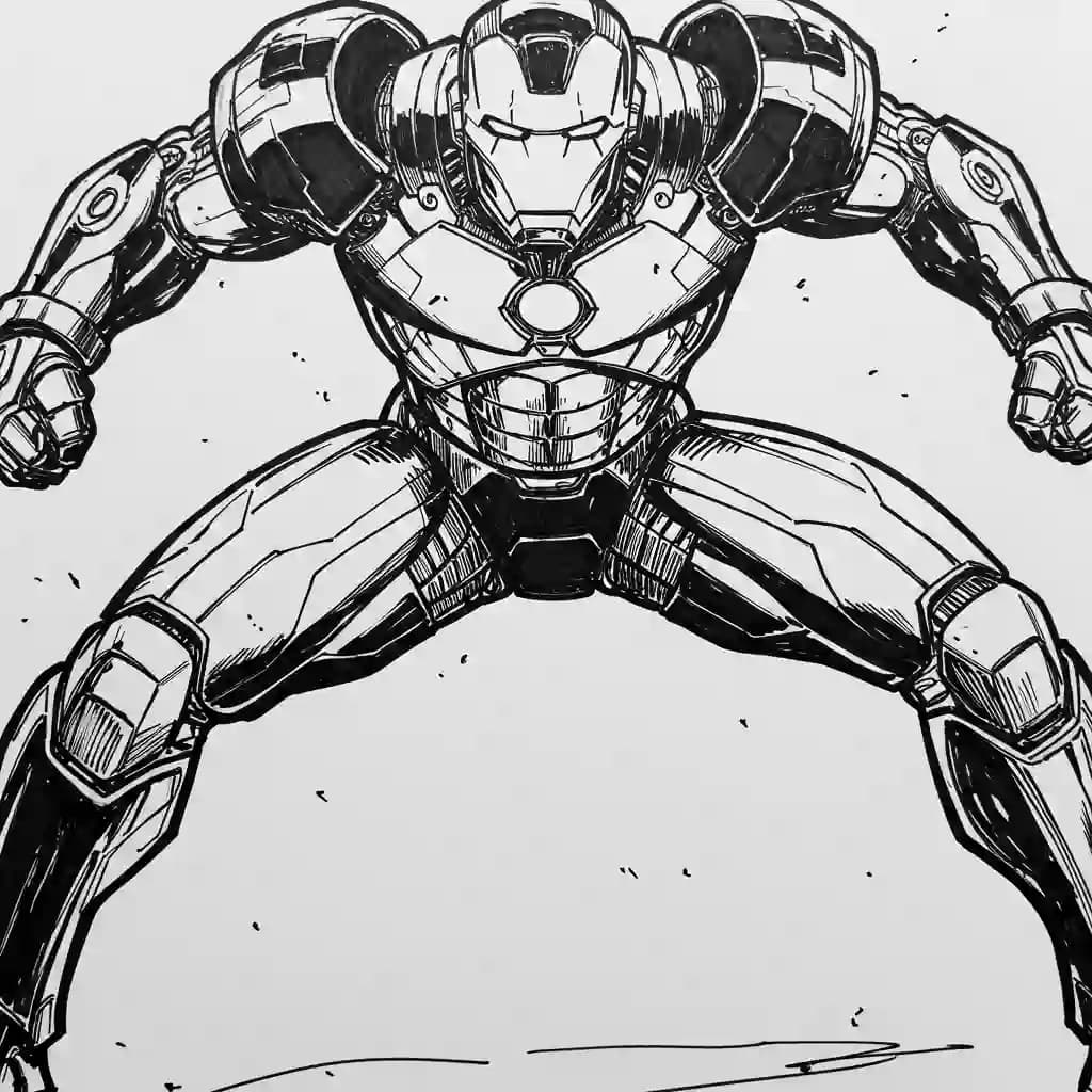 Iron Man Gratis kleurplaat van Iron Man in actie, leuk om zelf te printen en in te kleuren.