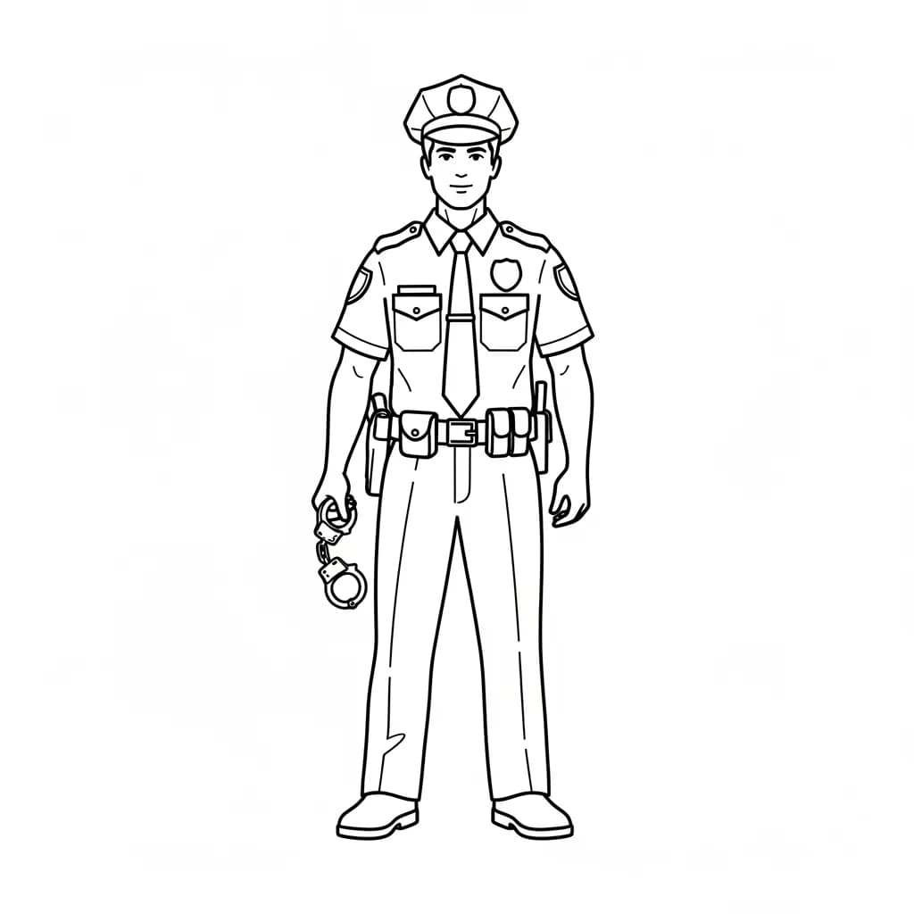 Politie Kleurplaat van de politie met een stoer en herkenbaar thema om zelf in te kleuren.