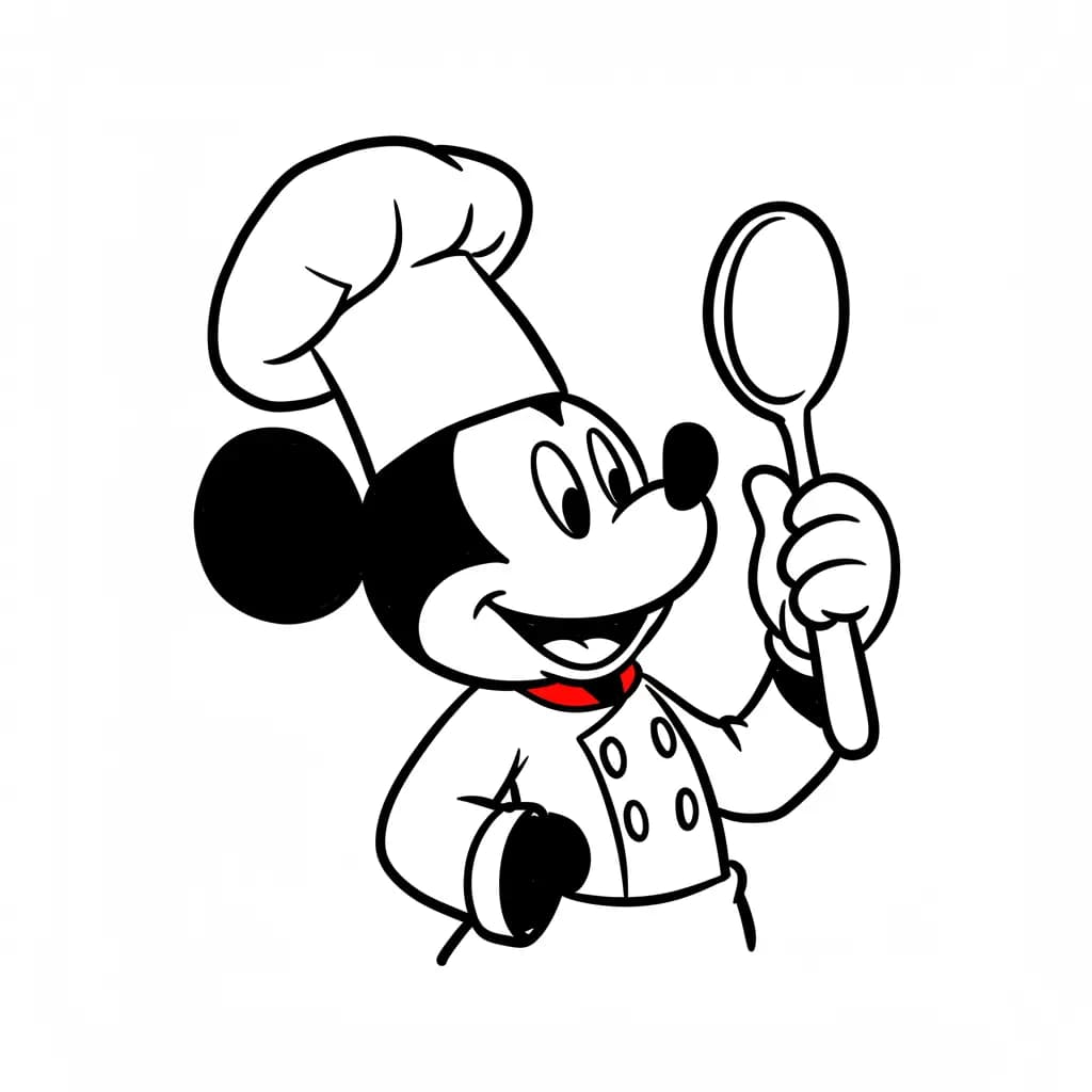 Mickey Mouse Kleurplaat van Mickey Mouse met een vrolijk en klassiek thema om in te kleuren.