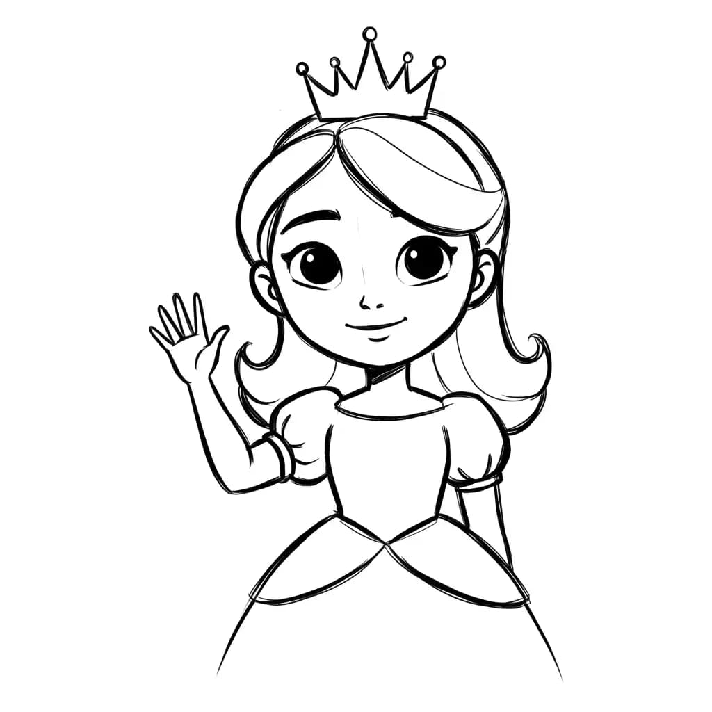 Prinses met kroon Kleurplaat van een prinses met kroon uit de categorie Prinsessen om in te kleuren.
