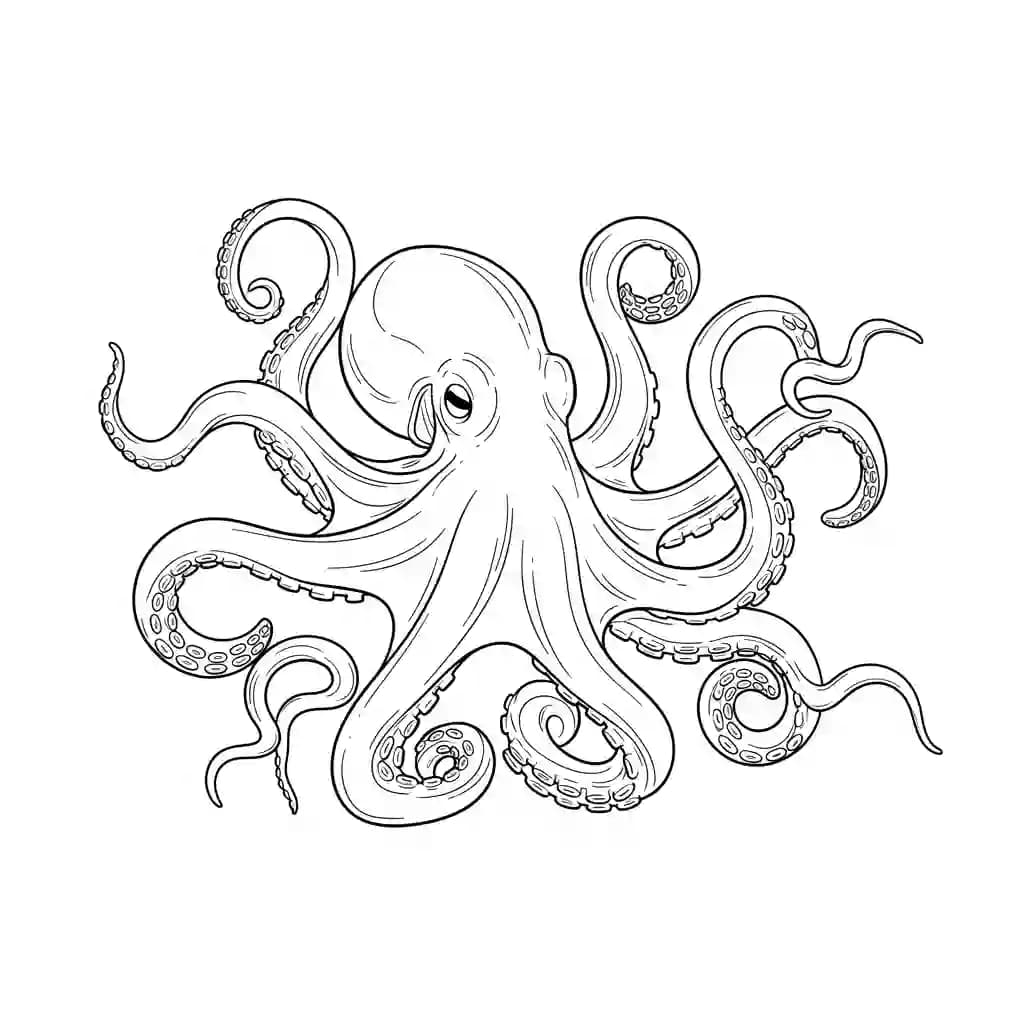 Octopus Kleurplaat van een vriendelijke Octopus die uitnodigt tot creatief inkleuren.