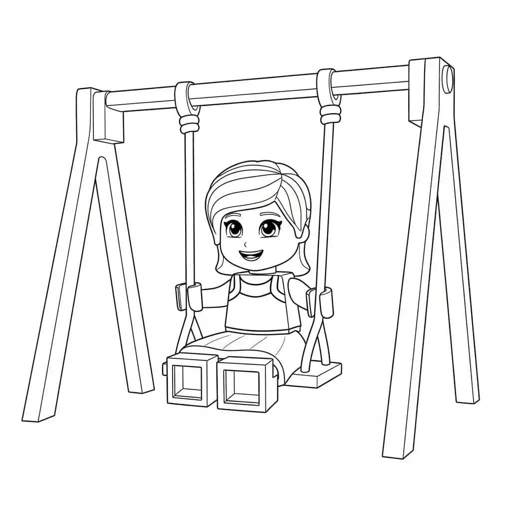 Lego Friends Vrolijke Lego Friends tekening met vrienden die samen plezier maken en ingekleurd kunnen worden.