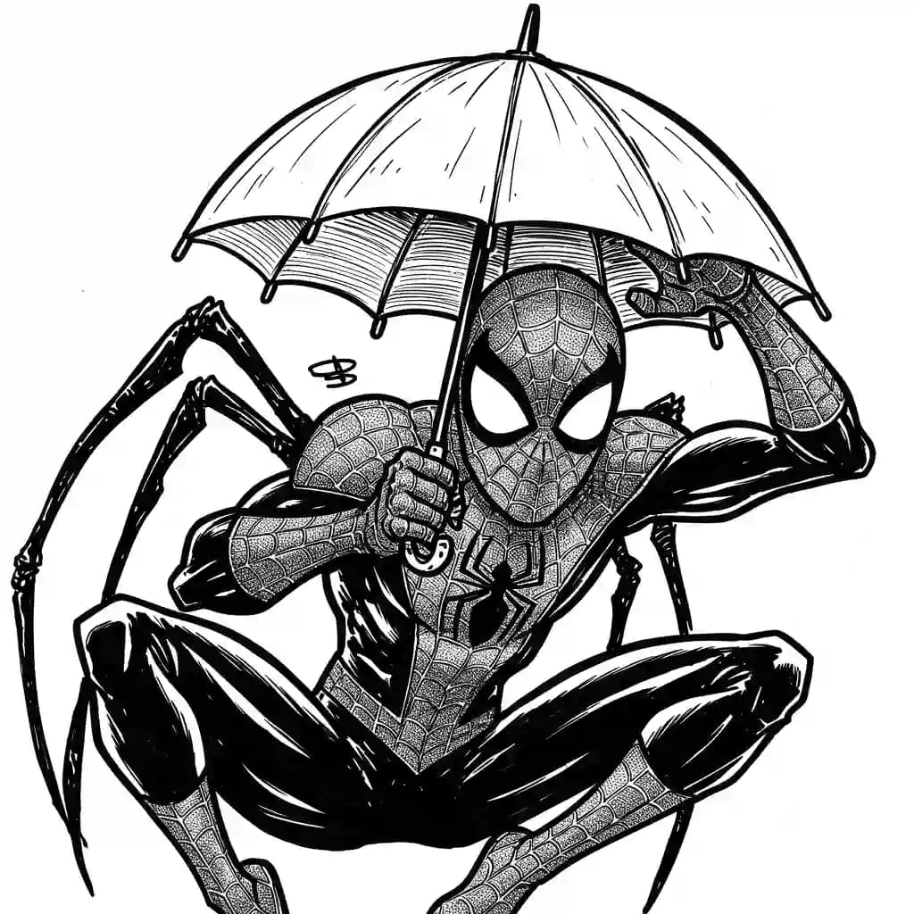 Spiderman Kleurplaat van Spiderman met een stoer superhelden thema om zelf in te kleuren.