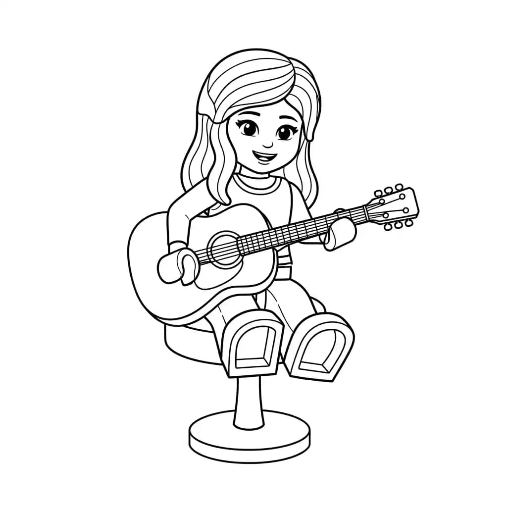 Lego Friends Vrolijke Lego Friends tekening met vrienden die samen plezier maken en ingekleurd kunnen worden.