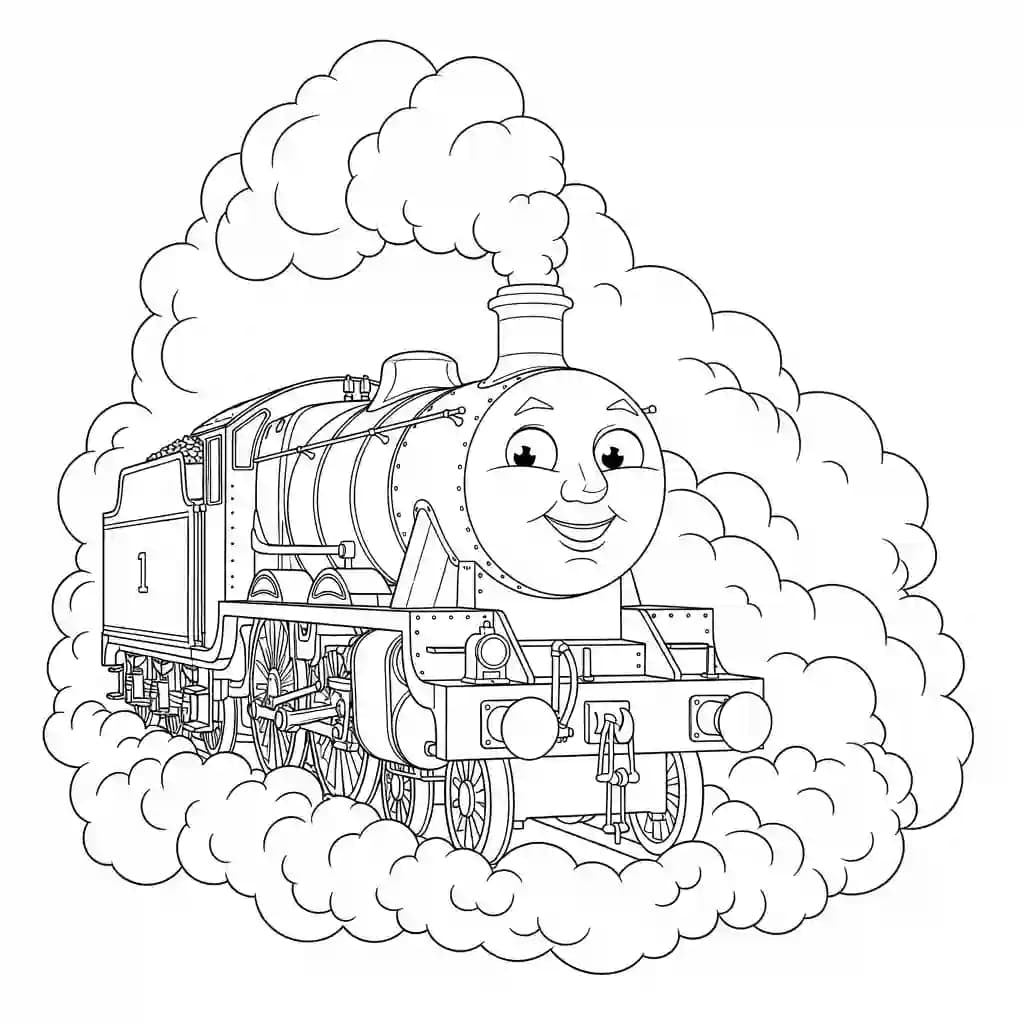 Thomas en vrienden Kleurplaat van Thomas en vrienden met een vrolijk en speels thema om in te kleuren.