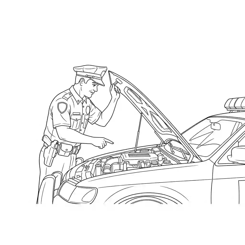 Politie Kleurplaat van de politie met een stoer en herkenbaar thema om zelf in te kleuren.