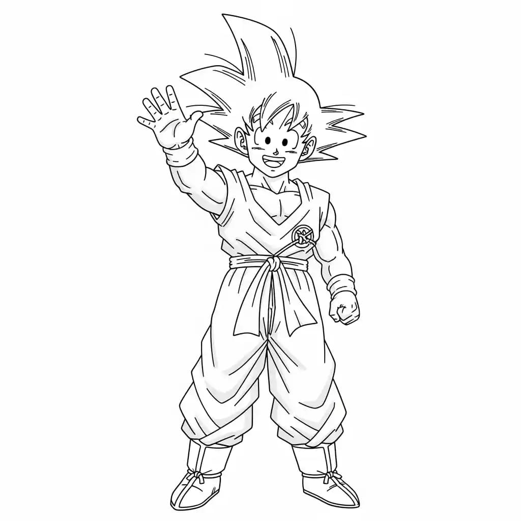 Goku kleurplaat schets kleurplaat van Goku in vechthouding met duidelijke lijnen om in te kleuren