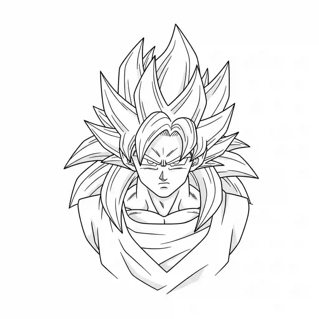 Goku kleurplaat schets kleurplaat van Goku in vechthouding met duidelijke lijnen om in te kleuren