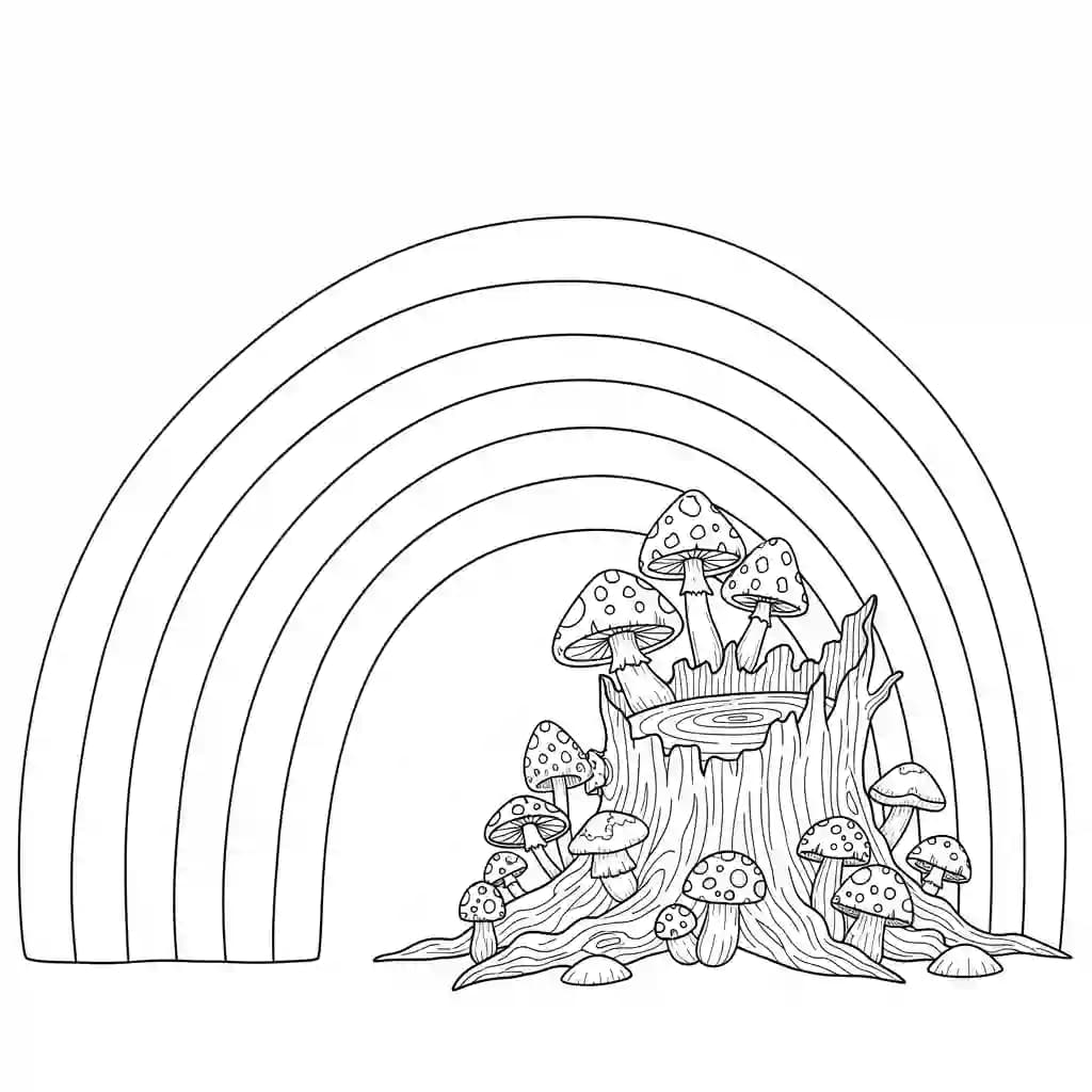 Regenboog Kleurplaat van een regenboog met een vrolijk en creatief thema om in te kleuren.