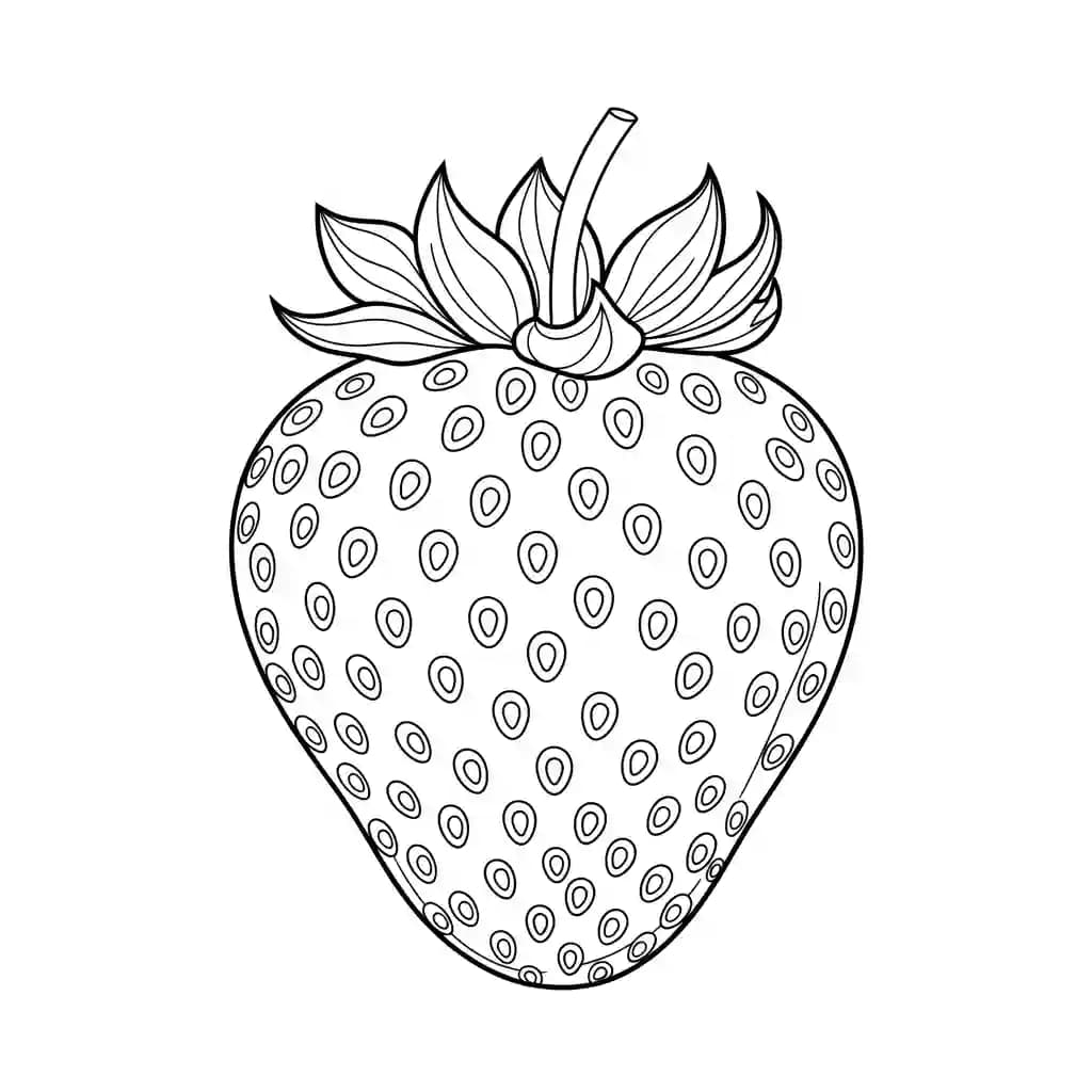 Aardbeienkleurplaat schets kleurplaat van een grote aardbei met duidelijke contouren om in te kleuren