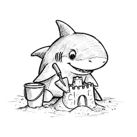 Haai Kleurplaat Kleurplaat van een zwemmende Haai in zwart-wit, klaar om in te kleuren.