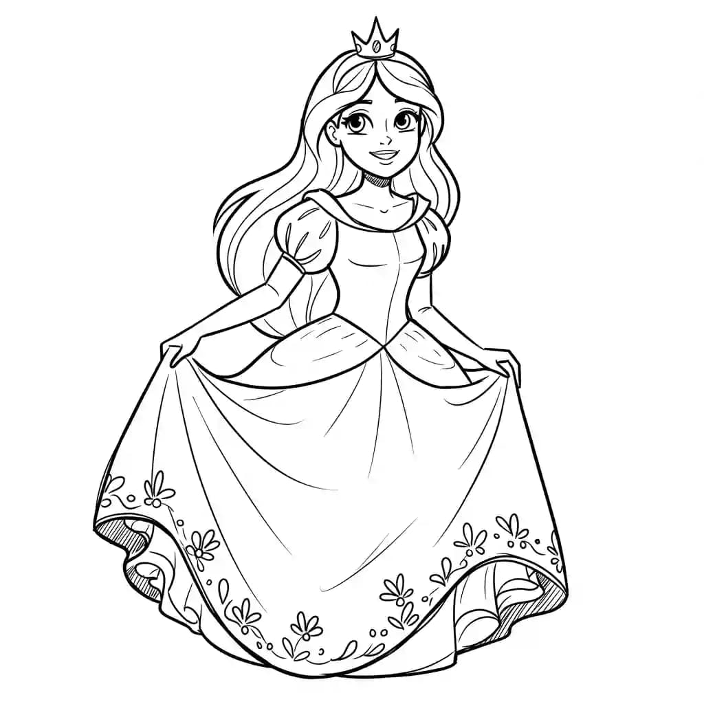 Prinses met kroon Kleurplaat van een prinses met kroon uit de categorie Prinsessen om in te kleuren.