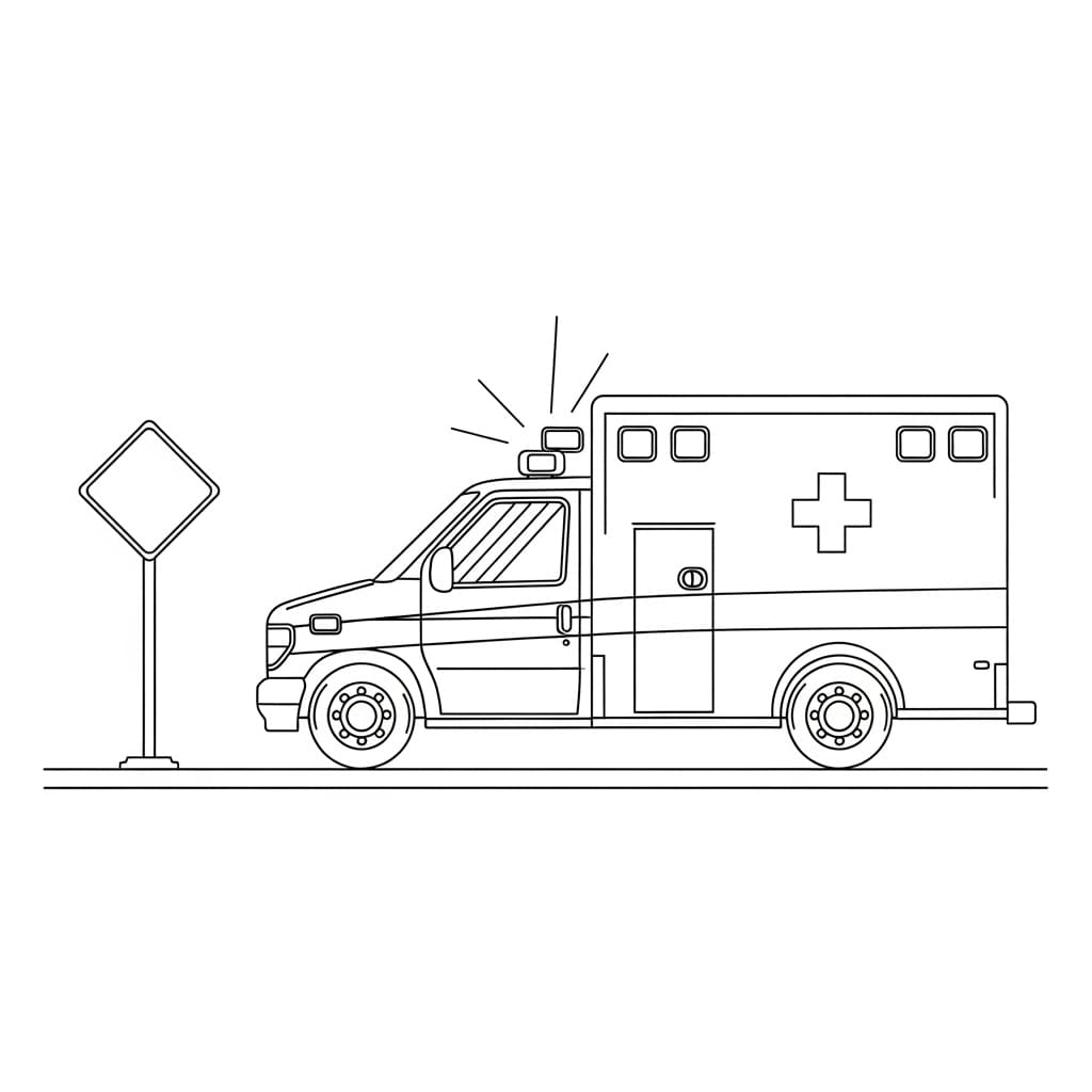 Ambulance Kleurplaat Een eenvoudige kleurplaat van een ambulance, ideaal voor kinderen en volwassenen om in te kleuren.