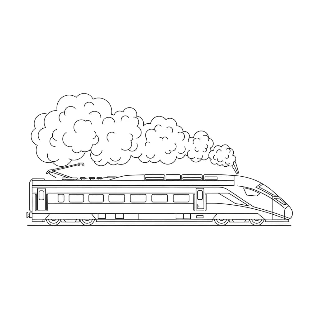 Trein Kleurplaat van een trein met een leuk en creatief ontwerp om zelf in te kleuren.