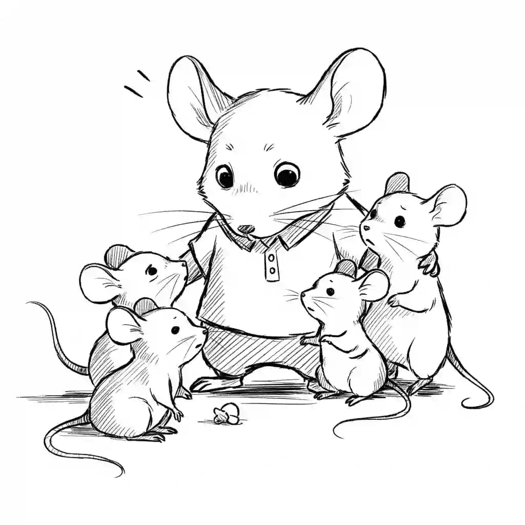 Muis Kleurplaat van een schattige muis die ideaal is om in te kleuren door kinderen en volwassenen.