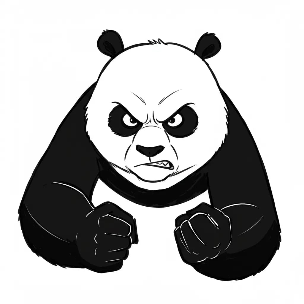 Kung Fu Panda Kung Fu Panda kleurplaat met een grappige en stoere houding om zelf in te kleuren.