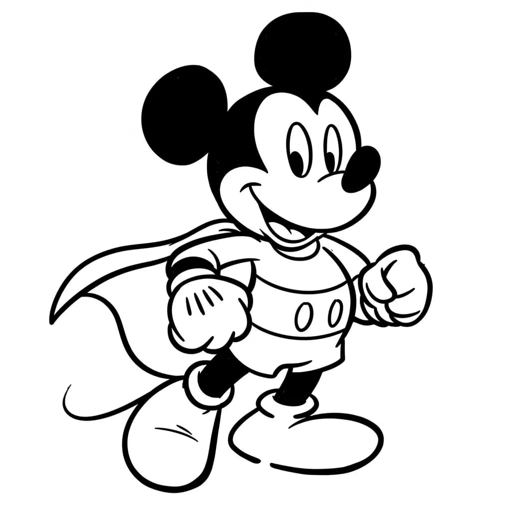 Mickey Mouse Kleurplaat van Mickey Mouse met een vrolijk en klassiek thema om in te kleuren.