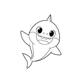 Baby Shark Vrolijke kleurplaat van Baby Shark die kinderen en volwassenen kunnen inkleuren.