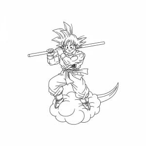 Goku kleurplaat schets kleurplaat van Goku in vechthouding met duidelijke lijnen om in te kleuren