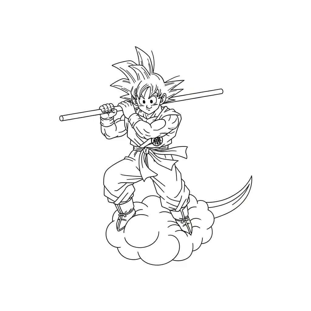 Goku kleurplaat schets kleurplaat van Goku in vechthouding met duidelijke lijnen om in te kleuren