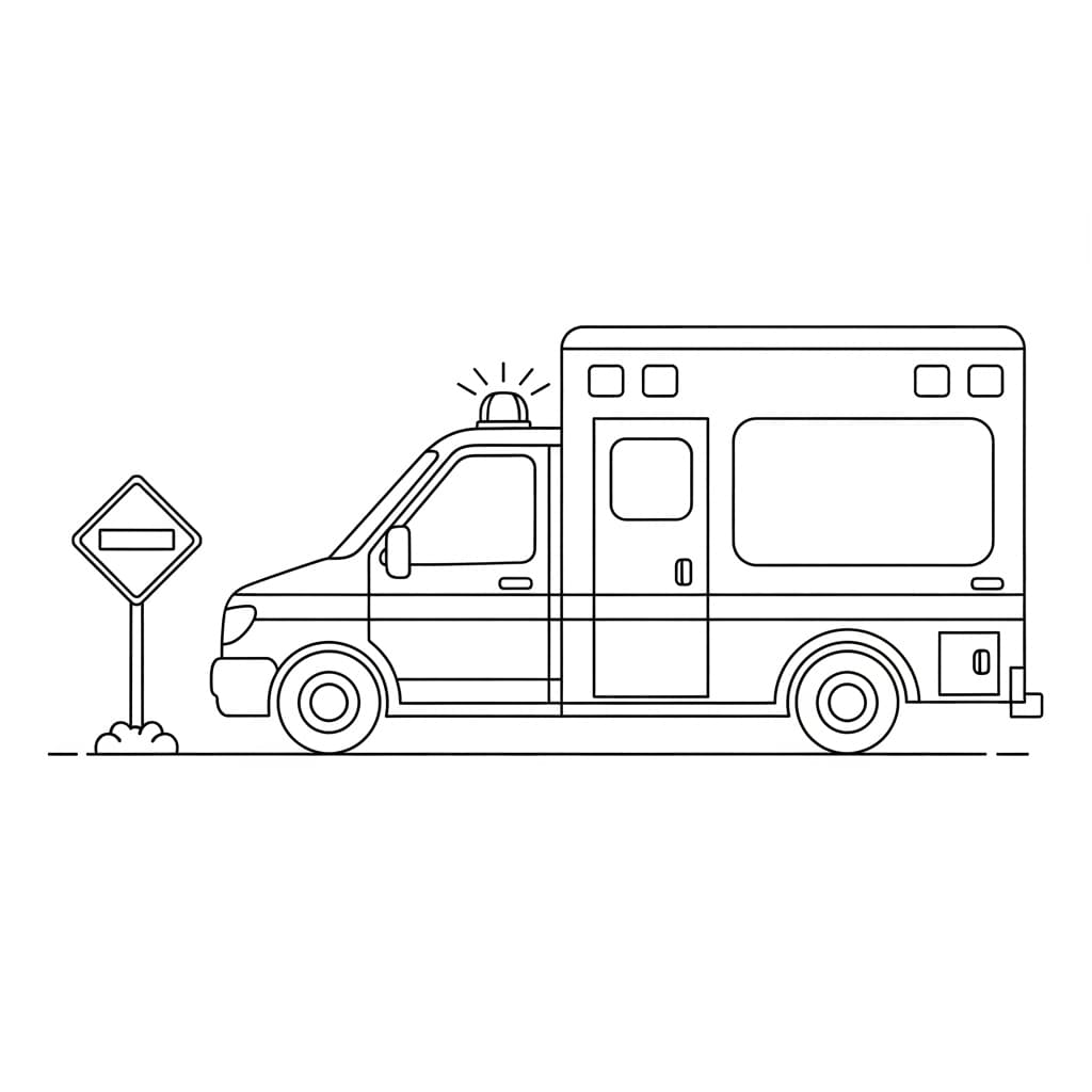 Ambulance Kleurplaat Een eenvoudige kleurplaat van een ambulance, ideaal voor kinderen en volwassenen om in te kleuren.