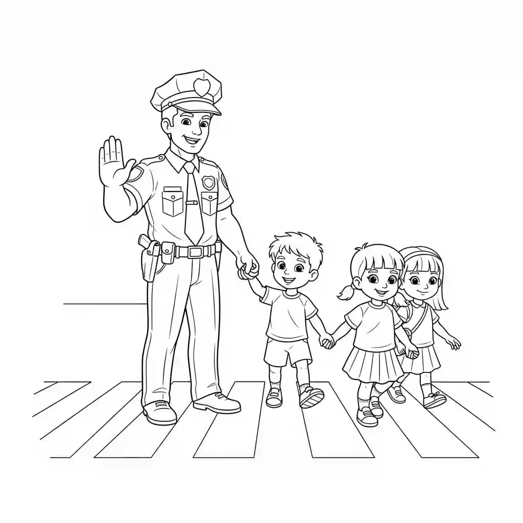 Politie Kleurplaat van de politie met een stoer en herkenbaar thema om zelf in te kleuren.