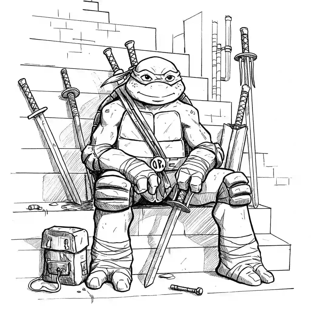 Tienermutante ninjaschildpadden Kleurplaat van tienermutante ninjaschildpadden met een avontuurlijk en speels thema om in te kleuren.