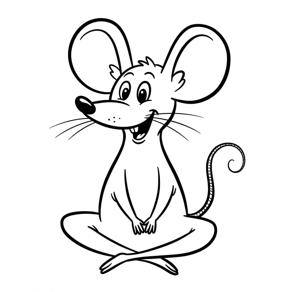 Muis Kleurplaat van een schattige muis die ideaal is om in te kleuren door kinderen en volwassenen.